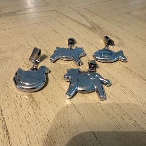 Vintage pig, cow, fish, chicken metal tablecloth weights